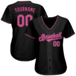 Men's Custom Black Pink-White Authentic Baseball Jersey - Image 2