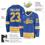 Men's Custom Blue Gold-Cream Hockey Jersey - Image 4
