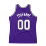 Men's Custom Purple White-Silver Gray Authentic Throwback Basketball Jersey - Image 2