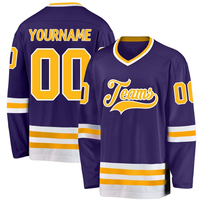 30e395c61811cebb6b896117fb7df9c5 Men's Custom Purpled Gold-White Hockey Jersey - Image 1