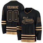 Men's Custom Black Black-Old Gold Hockey Jersey