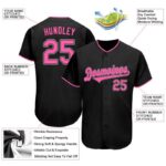 Men's Custom Black Pink-White Authentic Baseball Jersey - Image 4