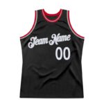 Men's Custom Black White-Red Authentic Throwback Basketball Jersey - Image 2
