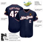 Men's Custom Navy White-Red Authentic Baseball Jersey - Image 3