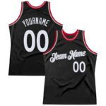 Men's Custom Black White-Red Authentic Throwback Basketball Jersey