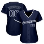Men's Custom Navy Navy-Gray Authentic Baseball Jersey - Image 2