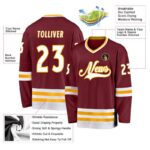 Men's Custom Burgundy White-Gold Hockey Jersey - Image 4