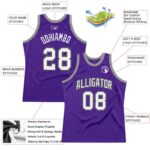 Men's Custom Purple White-Silver Gray Authentic Throwback Basketball Jersey - Image 3