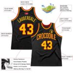 Men's Custom Black Gold-Red Authentic Throwback Basketball Jersey - Image 5
