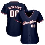 Men's Custom Navy White-Red Authentic Baseball Jersey - Image 2