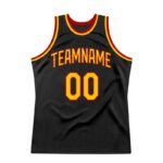 Men's Custom Black Gold-Red Authentic Throwback Basketball Jersey - Image 2