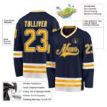 Men's Custom Navy Gold-White Hockey Jersey - Image 4