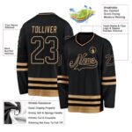 Men's Custom Black Black-Old Gold Hockey Jersey - Image 3