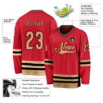 Men's Custom Red Old Gold-Black Hockey Jersey - Image 3