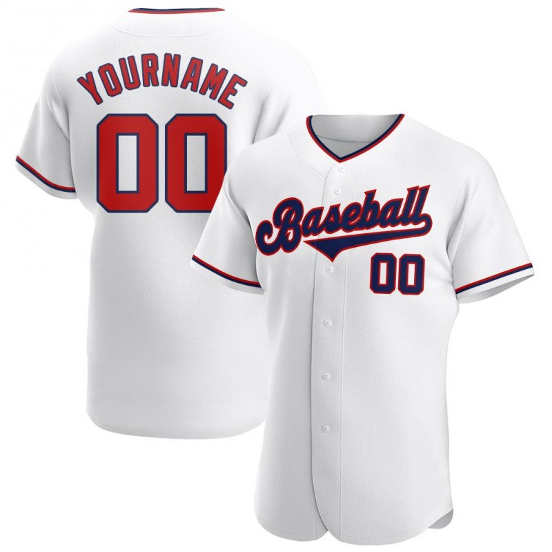 caafba386cac169e1773a9294643a0e5 Men's Custom White Red-Navy Authentic Baseball Jersey - Image 1