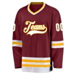 Men's Custom Burgundy White-Gold Hockey Jersey - Image 3