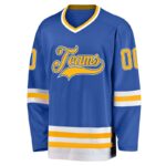Men's Custom Blue Gold-Cream Hockey Jersey - Image 3