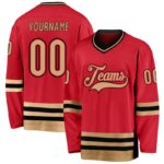 Men's Custom Red Old Gold-Black Hockey Jersey
