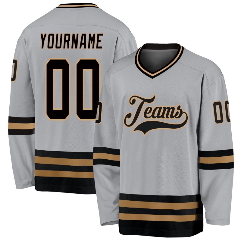 ea26c4c4b7cc32853a977c30e258263a Men's Custom Gray Black-Old Gold Hockey Jersey - Image 1