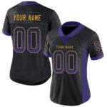 Men's Custom Black Purple-Old Gold Mesh Drift Fashion Football Jersey - Image 2