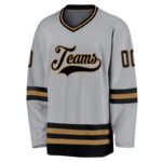Men's Custom Gray Black-Old Gold Hockey Jersey - Image 2