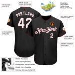 Men's Custom Black White-Crimson Authentic Baseball Jersey - Image 2